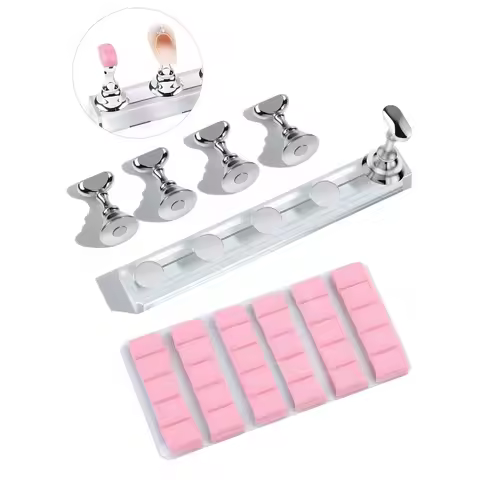 1Set Silver Chessboard Nail Art Stand With Rubber Clay Set Acrylic Magnetic Base For Nails Practice 