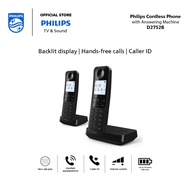Philips Cordless Dect phone D2752B/90 |Twin Set | 4.6cm backlit display | Low Radiation | Hands-free calls | Dot Matrix