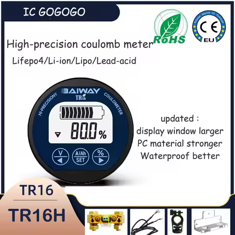 TR16 8-120V 350A Coulomb Coulometer Battery Capacity Detect Ammeter Voltmeter electric Ebike Li-ion 
