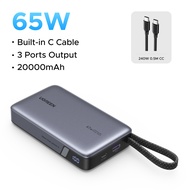 UGREEN 20000mAh 65W Built in USB C Cable 3 Ports Fast Charging Power Bank Powerbank for iPhone 16 Pr
