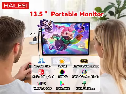 HAILESI S135 Portable Monitor for Switch/Switch 2 Laptop 13.5inch 2.2K 2256x1504P Travel Mini Monito