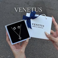 [No rust] Super pretty 4-leaf clover titanium necklace and earring Set with stones [Free box + mini 