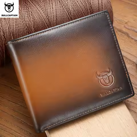 BULLCAPTAIN RFID Blocking Men's Leather Wallet Bifold Slim Wallet Multi-card Card Holder ID Wallet Q