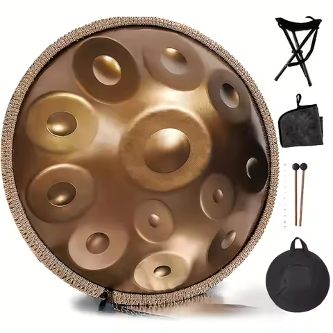 432Hz 12-Tone Handpan Drum Instrument, 55.88 cm D Minor, Comes with Tote Bag, Mallet, Tambourine Rac