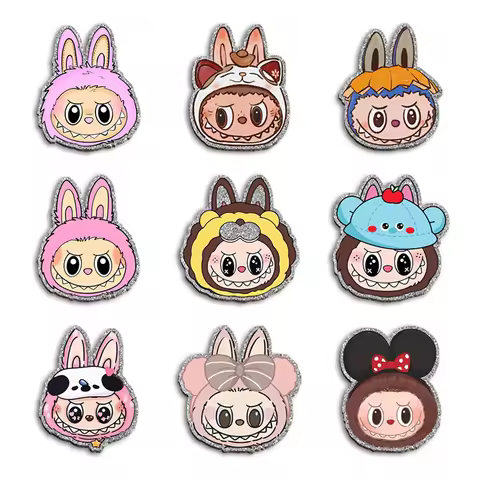 W L B Cartoon Rabbit 9pcs/set 40mm 50mm Color Glitter Acrylic Flatback Planar for Phone Case Keychai
