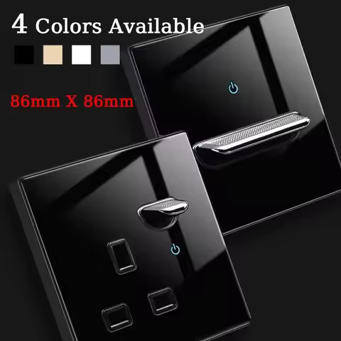 EU UK Crystal Tempered Glass Switch Panel LED Indicator 1/2/3/4 Gang/ 1/2 Way Self-reset Switch Butt