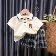 Girls  Suit Skirt Fashionable Western Style Primary School Students Jk Uniform Two-Piece Children S Polo Shirt Summer Co/Kanak-kanak perempuan sesuai skirt bergaya gaya barat pelajar sekolah rendah JK seragam kanak-kanak dua helai Baju Polo Summer Co