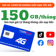 Sim 4G Mobifone trọn gói 1 năm Sử Dụng data Tốc Độ cao không Nạp Tiền MDT255  MDT250A  12MDT50  6MDT