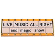 Brick2cube Part-Tile 2 x 6 with White Marquee Sign with Black 'LIVE MUSIC ALL NIGHT and magic show' 
