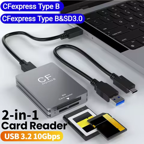 2 in 1 CFexpress Type B&SD Card Reader CFexpress Card Adapter USB 3.2 10Gbps Dual-Slot Support Andro