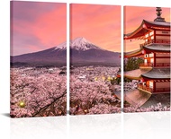 3 Piece Japan Chureito Pagoda and Mt Fuji Canvas Wall Art Spring Cherry Blossom Landscape Scenery Ar