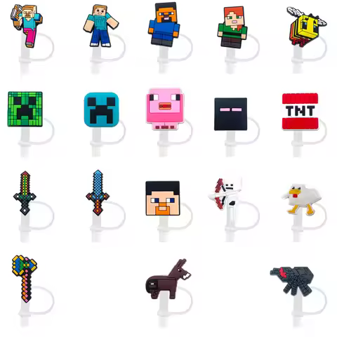 8-10mm Minecraft Straw Cap Dust Cap Cartoon Accessory Y2k Fashion Toys Anime Cartoon Frind Kawaii Cu