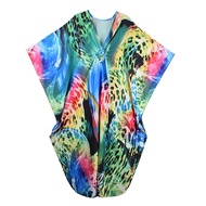 XITAO Female Contrast Color Female Dress Leopard Print V-neck Bat Wing Sleeve Vintage Personality Su
