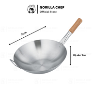 Chảo inox nguyên khối GORILLA CHEF chảo sâu lòng cán gỗ chuyên dụng chiên xào 30-45cm