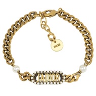 Christian Dior JADIOR 英字LOGO珠飾鏈條手鍊.古銅金