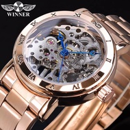 WINNER skeleton dial stainless steel watch rose gold ladies fashion watch luxury brand waterproof mechanical clock. Gifts for ladies