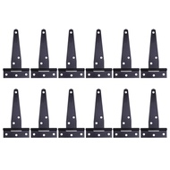12Pcs 4Inches T Shaped Rustproof Iron Light Duty Shed Hinge Gate Strap Hinge Door Gates Hinges (Blac