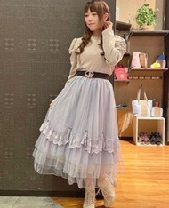 axes femme 正品 日牌 灰藍色蕾絲長裙 日系