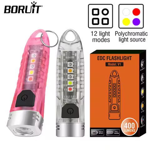 BORUiT V1 Mini Keychain Flashlight Small EDC Spotlight Type-C Rechargeable Torch UV Light Emergency 