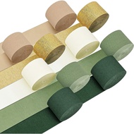 Kisston 10 Rolls Crepe Paper Streamers 820 Ft, Green Sage Green Gold White Brown Crepe Paper Decorat