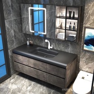 （In stock）Italian Minimalist Black Wash Basin Bathroom Cabinet Combination Bathroom Wash Basin Bathroom Smart Mirror Cabinet Wall Cupboard French Style