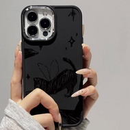 Case for iPhone 8 7 8plus 6plus 14 15 X XR XS MAX 12Promax 12 13Promax 15Promax 11 14Promax 13 Line Cat Pattern Metal Photo Frame Shockproof Protective Soft Case