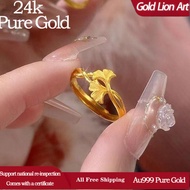 【Golden Lion Art】Au999/24k Pure Gold Apricot Leaf Gold Rings Rings 3D Hard Gold Rings Gold Jewelry R