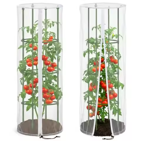 2 Pcs Garden Bird Netting Cover for Round Tomato Cage, 59' X 18' Tomato Trellis Insect Barrier Prote