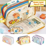 CYBERLINX Y2K Star Stationery Bag, 7 Multilayer Desktop Storage Korean Pencil Case, Cute Cosmetics C