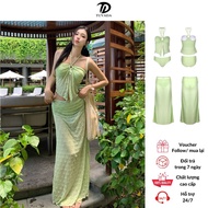 Slay green 2-piece Bikini, beachwear with cute long skirt, Tuvada women's swimsuit - B3M27