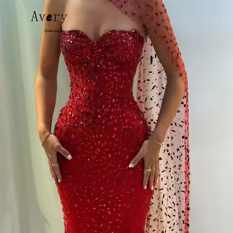 Avery Custom Red Rhinestone Fishtail Sweetheart Formal & Evening Gowns Luxury Dress 2025 Elegant Gow