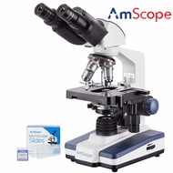 AmScope 40X-2500X LED Lab กล้องจุลทรรศน์สองตาส่องสารประกอบ W/3D Stage W/50Pc สไลด์เปล่า