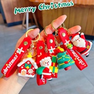 Creative Christmas Keychain Cartoon Santa Claus Reindeer Wreath Snowman Silicone Keyrings for Girls Bag Pendant Christmas Gift