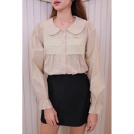 F63 Lotus Collar Shirt With Lace Pockets Good Quality Cotton Fabric