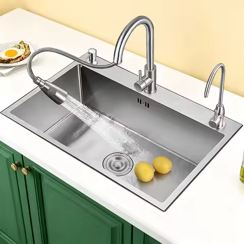 68x45CM Kitchen sink Thickened 304 stainless steel Multifunctional Pull-out faucet With Soap dispens
