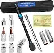 3/8-Inch Drive Torque Wrench, 5~60Nm - 11PC High Precision Click Torque Wrench Set Includes Spark Pl
