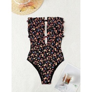 Plus Size One Piece Swimsuit Floral Print Rib Type 2XL