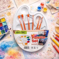 V-TEC Painting Palette Set + Brush 6Pcs - White Oval Plastic Palette RD-1725 BR - Painting Palette B