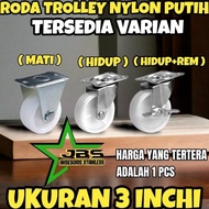 Penawaran Terbaik Roda Trolley Troli 3" Inchi Nylon Putih - Mati | Hidup | Hidup+Rem