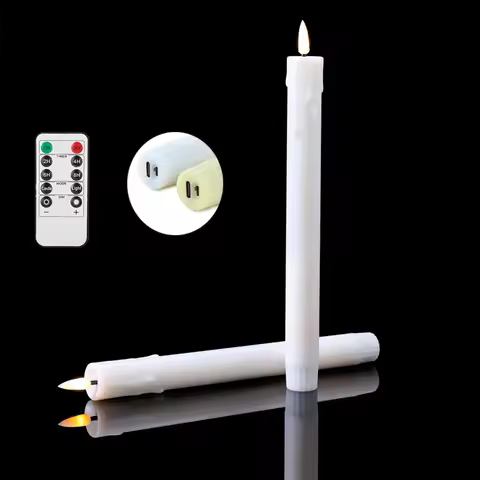 Rechargeable Flameless Timer Remote Taper Candles & Timer, 2pcs 0.88" x9.95" LED Flickering Dripping
