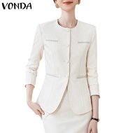 VONDA Women Korean Casual Open Lapel Long Sleeve Solid Color Blazer