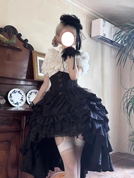 Lolita Nightingale Halloween Gothic Style Set เสื้อผ้าผู้หญิงฤดูใบไม้ร่วง กระโปรงทรงเอ แขนสั้น เอวเข