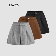 Lovito Casual Shorts Plain Button Shorts for Women LNL52157