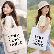 GINKO Canvas Tote Bag with Stop Play Print with Zipper - 14 inch Canvas Laptop Bag Basic Form G03-M4