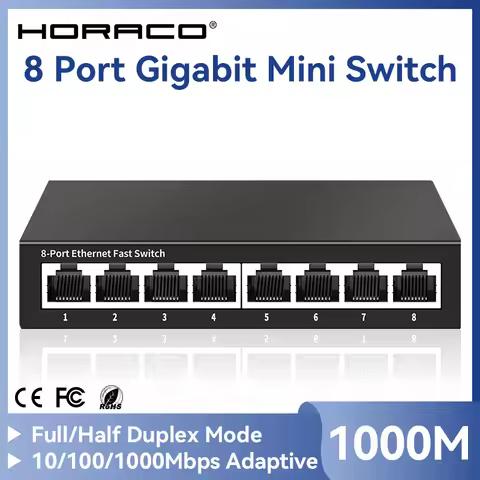 HORACO 8 Port Gigabit Network Switch Unmanaged 1000M Switch Desktop Plug and Play Ethernet Switch