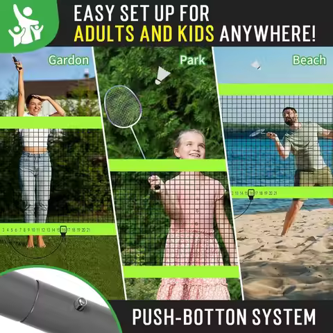 Outdoor Baminton Net Set for Backyard, Beach, Family Games with 20 * 3ft Anti-sag Net, 4 Aluminum Ba