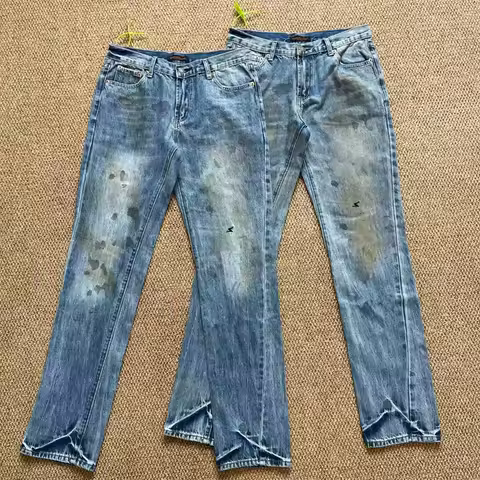 Stain Undercover Embroidery Patch Jeans Classic Multi Pockets Men Women Washed Distressed Straight C