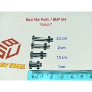 10 ISO White Bolts and Nuts m4*10 - 15 - 20 - 25 (1 to 2.5 cm/) Key 7 Bmp/ Iso Bolt/