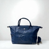 JY0366-Longchamp Le Pliage Cuir藍色小羊皮手提肩背包
