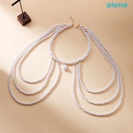 ALENE Imitation Pearl Shoulder Chain, Gold Chain Beads Body Chain Jewelry, Retro Style Multi Layer E